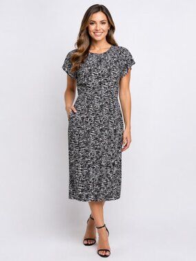Banana Republic Silk Dress 6 Black White Sheath Knee Length Lined Work Interview
